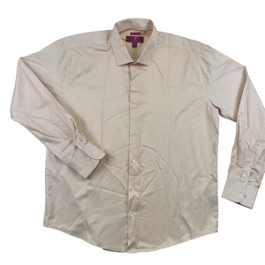 Michael Brandon Dress Shirt Mens XL Slim Fit Beige Check Long Sleeve Point Colla